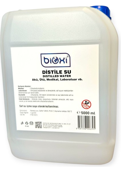 Distile Saf Su 5 Lt - Akü, Ütü, Medikal, Laboratuvar ve Günlük Kullanım Için Saf ve Temiz Çözüm