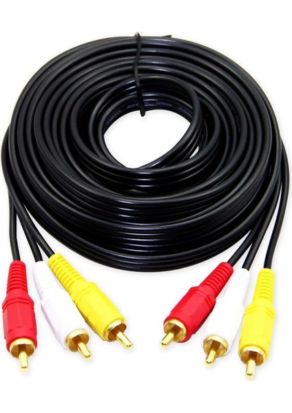 6 Metre Hazır Cctv Av Gold Kablo 3 Rca / 3 Rca Erkek Ses / Video / Power 10 Adet Paket Halinde