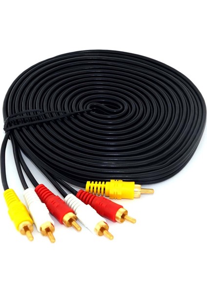 6 Metre Hazır Cctv Av Gold Kablo 3 Rca / 3 Rca Erkek Ses / Video / Power 10 Adet Paket Halinde