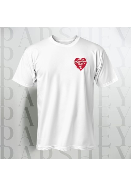 Valentine's Day Kalp Desenli Oversize T-Shirt Unisex Yarım Kollu Bisiklet Yaka %100 Pamuk