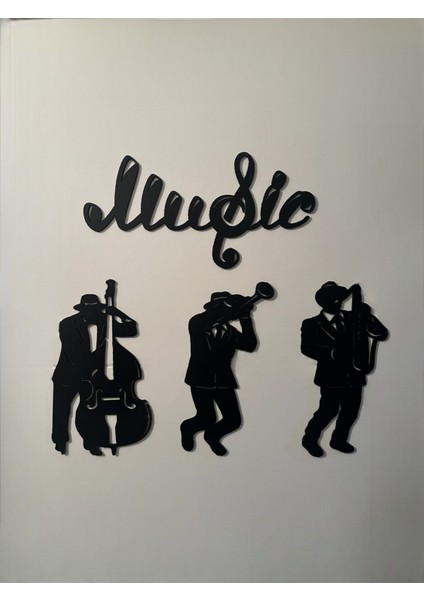 Ahşap Siyah Üçlü Jazz Grup Dekoratif Duvar Dekoru Saksofon - Kontrbas - Trompet fiyatları