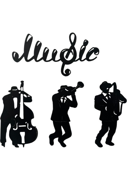 Ahşap Siyah Üçlü Jazz Grup Dekoratif Duvar Dekoru Saksofon - Kontrbas - Trompet fırsatları