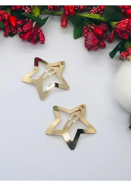 Çok Şık Metal Yıldızlı Çıtçıtlı Saç Tokası 2'li (3cm)