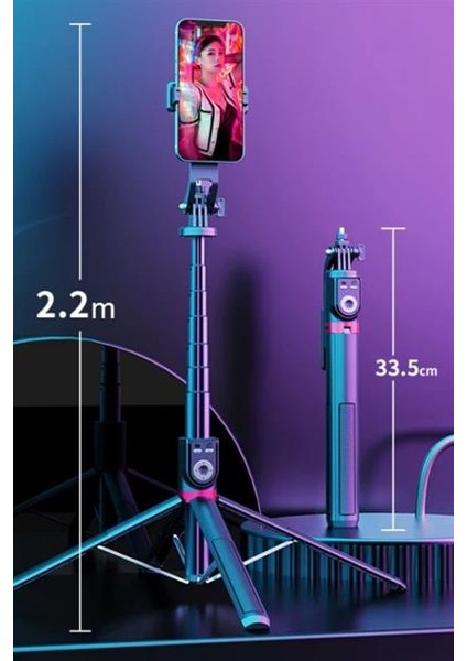 Telefon ve Kameram Için 2,2mt Uzayan Kumandalı Tripod Selfie Çubuğu