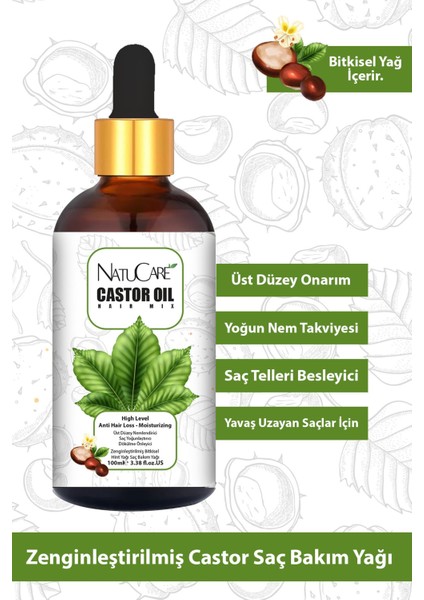 Natucare Üst Düzey Onarıcı ve Yoğun Nemlendirici Castor Hint Saç Bakım Yağı 100ML