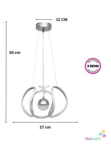 3 Renk Yanabilen Şeker Camlı Modern Ledli Avize