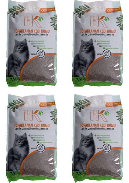 Hk Cat Litter | Zeytin Çekirdeğinden Üretilen Aktif Karbonlu %100 Doğal Kedi Kumu 7.5lx4