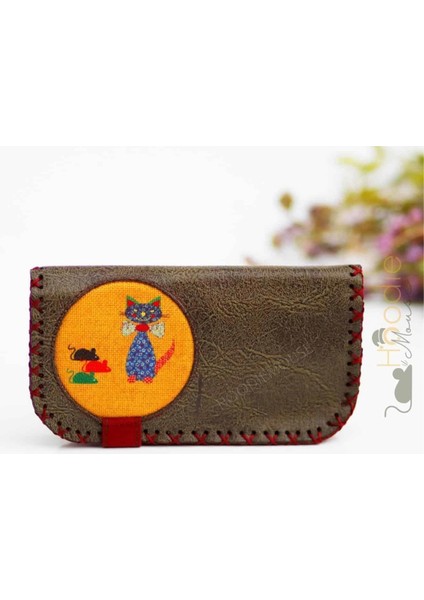 Kedi Fare Figürlü Büyük Cüzdan Etnik Bohem Retro Vintage Style - Yeşil