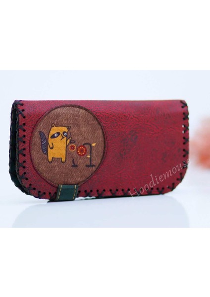 Rakun Figürlü Büyük Cüzdan Etnik Bohem Retro Vintage Style - Bordo