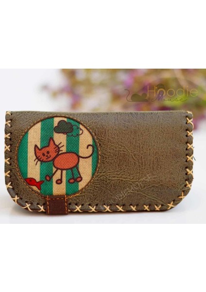 Kedi Balık Figürlü Büyük Cüzdan Etnik Bohem Retro Vintage Style - Yeşil
