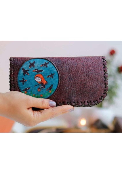 Karga Figürlü Büyük Cüzdan Etnik Bohem Retro Vintage Style - Bordo