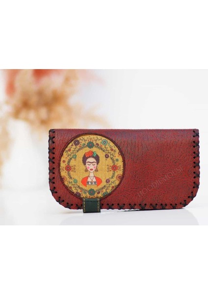 Frida Figürlü Büyük Cüzdan Etnik Bohem Retro Vintage Style - Bordo