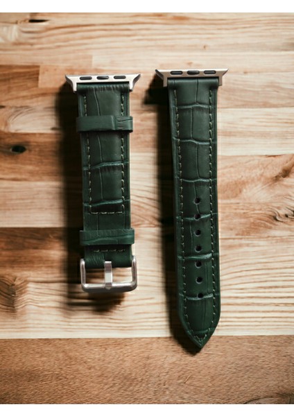 Apple Watch ( Seri 10 - 42 mm Uyumlu) Deri Kordon Zümrüt Yeşil