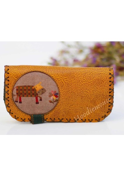 Inek Figürlü Büyük Cüzdan Etnik Bohem Retro Vintage Style - Hardal
