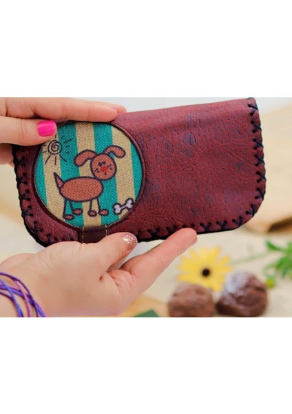 Köpek Figürlü Büyük Cüzdan Etnik Bohem Retro Vintage Style - Bordo