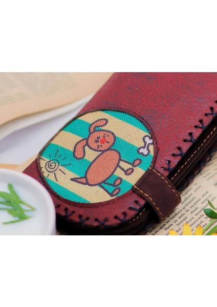 Köpek Figürlü Büyük Cüzdan Etnik Bohem Retro Vintage Style - Bordo fırsatları