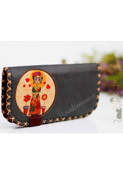 Mexsican Frida Figürlü Büyük Cüzdan Etnik Bohem Retro Vintage Style - Antrasit