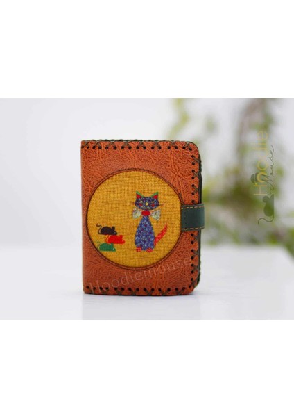 Kedı Fare Figürlü Küçük Cüzdan Etnik Bohem Retro Style -Taba