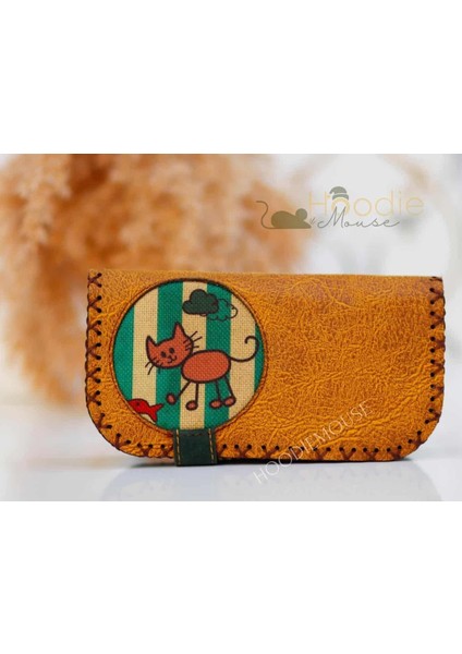 Kedi Balık Figürlü Büyük Cüzdan Etnik Bohem Retro Vintage Style - Hardal
