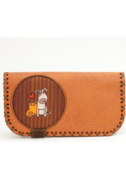 Kedi ve Köpek Figürlü Büyük Cüzdan Etnik Bohem Retro Vintage Style - Taba modelleri