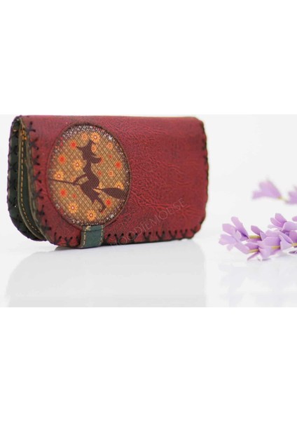 Cadı Figürlü Büyük Cüzdan Etnik Bohem Retro Vintage Style - Bordo