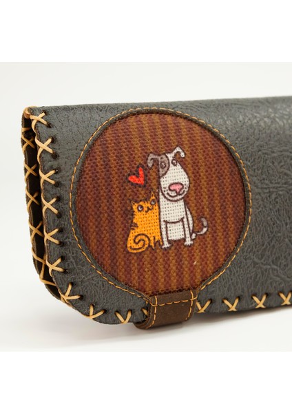 Kedi ve Köpek Figürlü Büyük Cüzdan Etnik Bohem Retro Vintage Style - Antrasit fiyatları