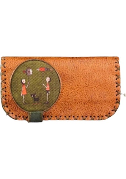 Balon Tutan Kız Figürlü Büyük Cüzdan Etnik Bohem Retro Vintage Style - Taba