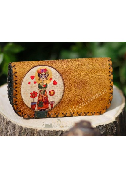 Mexsican Frida Figürlü Büyük Cüzdan Etnik Bohem Retro Vintage Style - Hardal