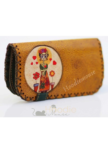Mexsican Frida Figürlü Büyük Cüzdan Etnik Bohem Retro Vintage Style - Hardal