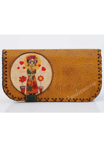 Mexsican Frida Figürlü Büyük Cüzdan Etnik Bohem Retro Vintage Style - Hardal