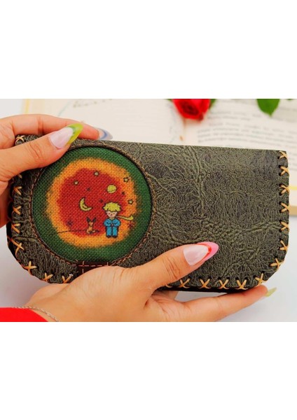 Küçük Prens Figürlü Büyük Cüzdan Etnik Bohem Retro Vintage Style - Yesıl