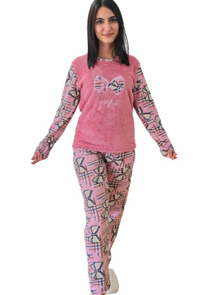 Joyfull Kurdela Desenli Kadın Polar Peluş Pijama Takımı (G. Kurusu)