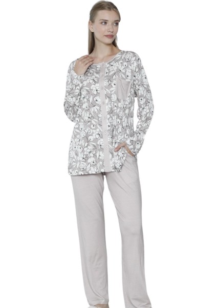 Viskon Desenli Vizon Pijama Takımı %100 Pamuk