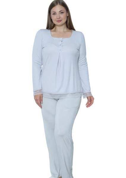 Viskon Melisa Gri Pijama Takımı %100 Pamuk