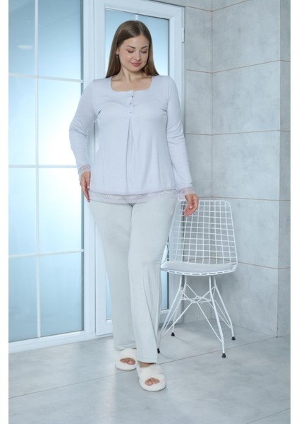 Viskon Melisa Gri Pijama Takımı %100 Pamuk