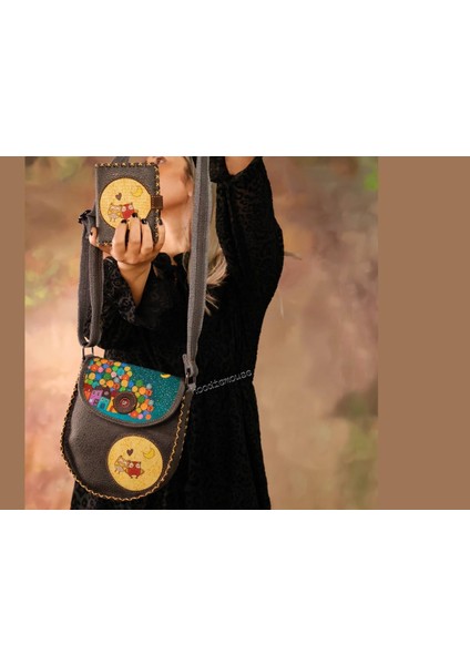 Baykuş Figürlü Tasarımlı Capraz Örgulu Kol Cantası Antrasit ve Cuzdan Antrasit Kombin fiyatları