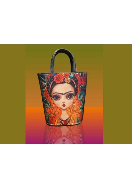 Frida Figürlü Kova Model Çanta Etnik Bohem Style - Kahve