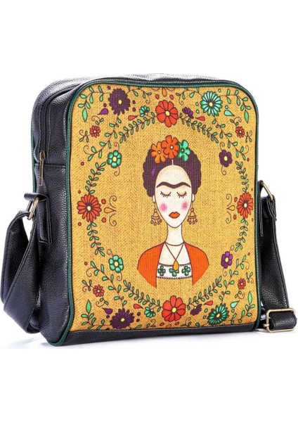 Frida Kahlo Figürlü Büyük Postacı Kol Çantası Etnik Bohem Style - Siyah