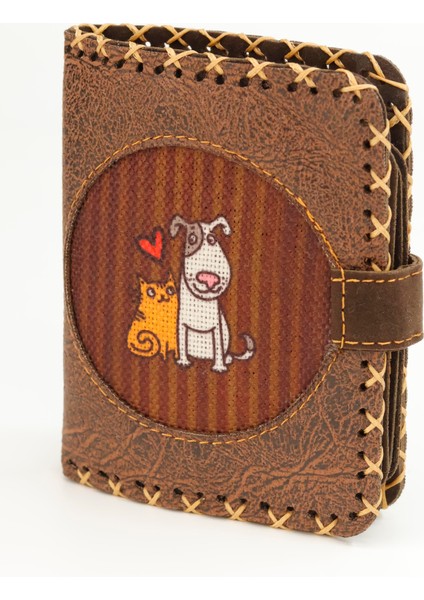 Kedi ve Köpek Figürlü Küçük Cüzdan Etnik Bohem Retro Style - Kahverengi modelleri