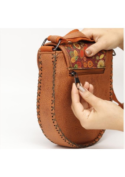 Cadı Figürlü Çapraz Örgülü Kol Çantası Etnik Bohem Style - Taba