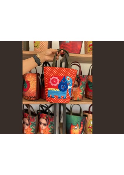 Fil Figürlü Kova Model Çanta Etnik Bohem Style - Yeşil