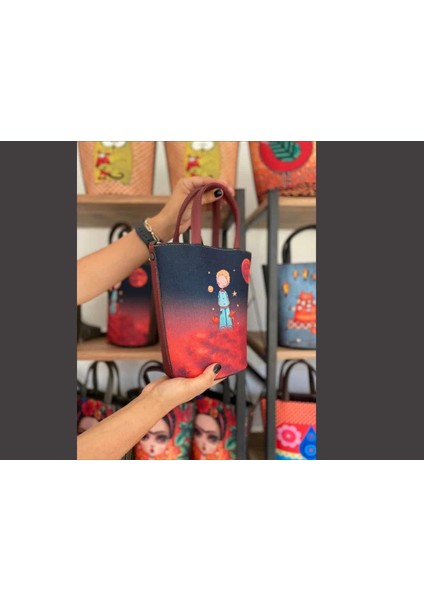 Küçük Prens Figürlü Kova Model Çanta Etnik Bohem Style - Bordo