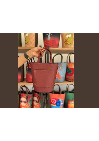 Kuş Figürlü Kova Model Çanta Etnik Bohem Style - Bordo