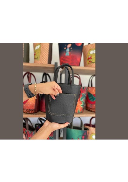 Fil Figürlü Kova Model Çanta Etnik Bohem Style - Siyah