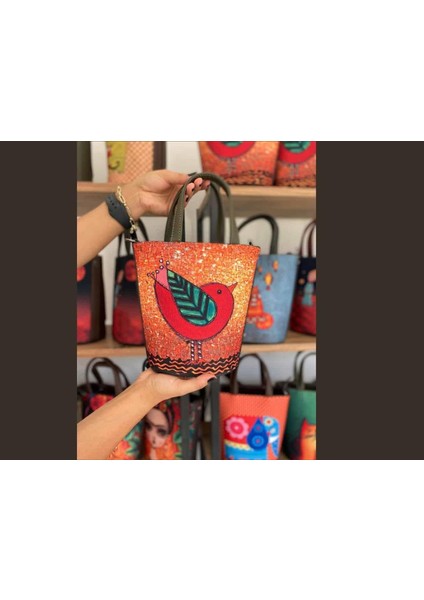 Kuş Figürlü Kova Model Çanta Etnik Bohem Style - Yeşil