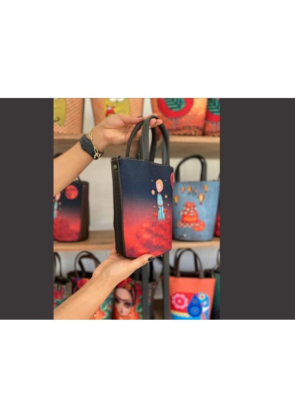 Küçük Prens Figürlü Kova Model Çanta Etnik Bohem Style - Siyah