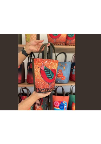 Kuş Figürlü Kova Model Çanta Etnik Bohem Style - Yeşil