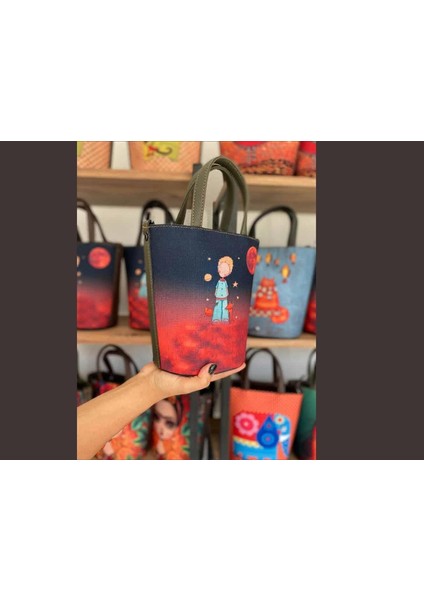 Küçük Prens Figürlü Kova Model Çanta Etnik Bohem Style - Yeşil