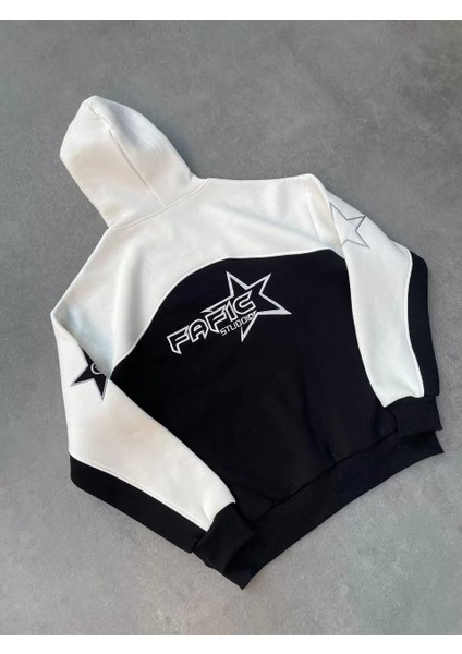 Parçalı Nakış Işlemelı Kapşonlu Sweatshirt - Beyaz fırsatları