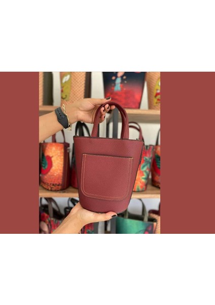Fil Figürlü Kova Model Çanta Etnik Bohem Style - Bordo